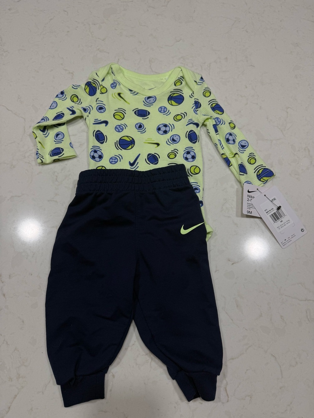 Nike Light Neon Green/Yellow & Navy Baby Bodysuit with Cotton Jogger Pants